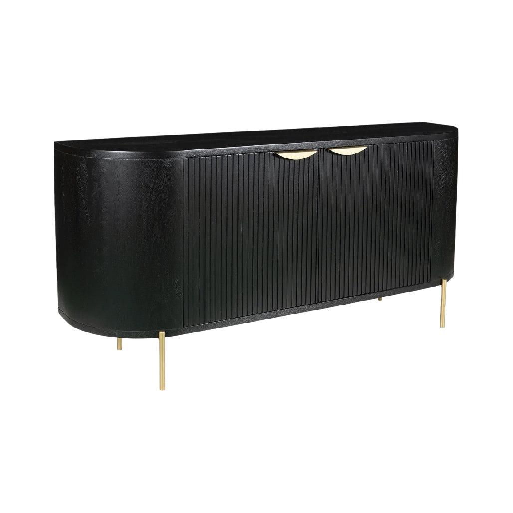 Modern Black Ribbed Sideboard with Gold Accents