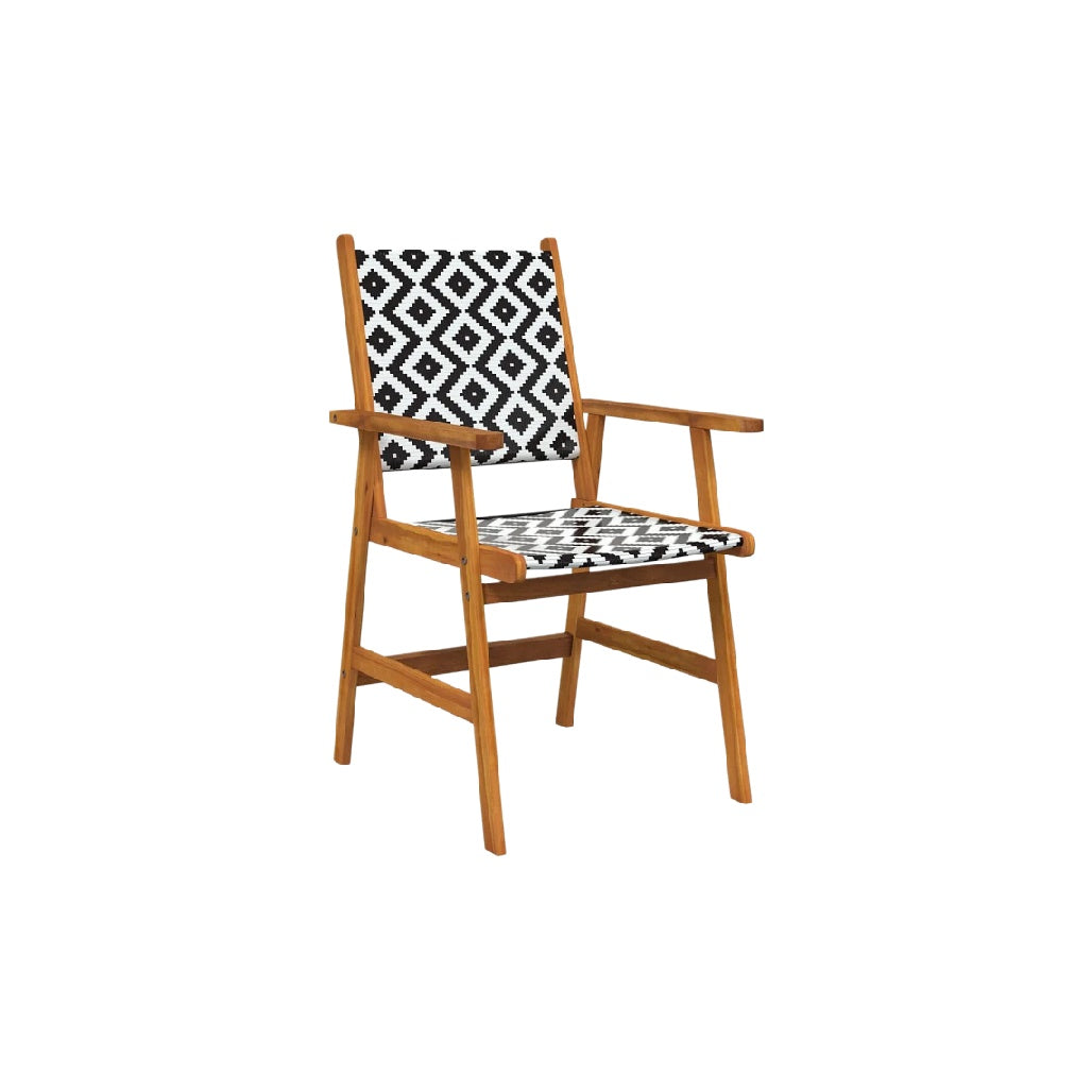 Modern Geometric Armchair with Wooden Frame and Black-White Fabric